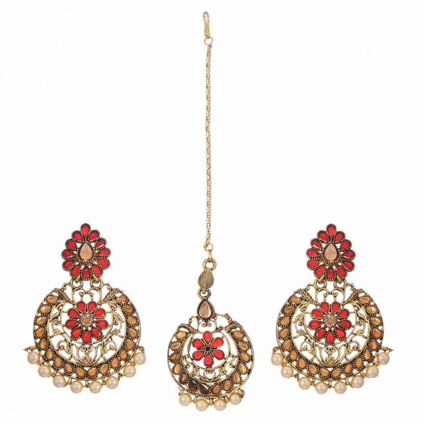 Jewels Kafe Gold Plated Maang Tikka Earrings Set