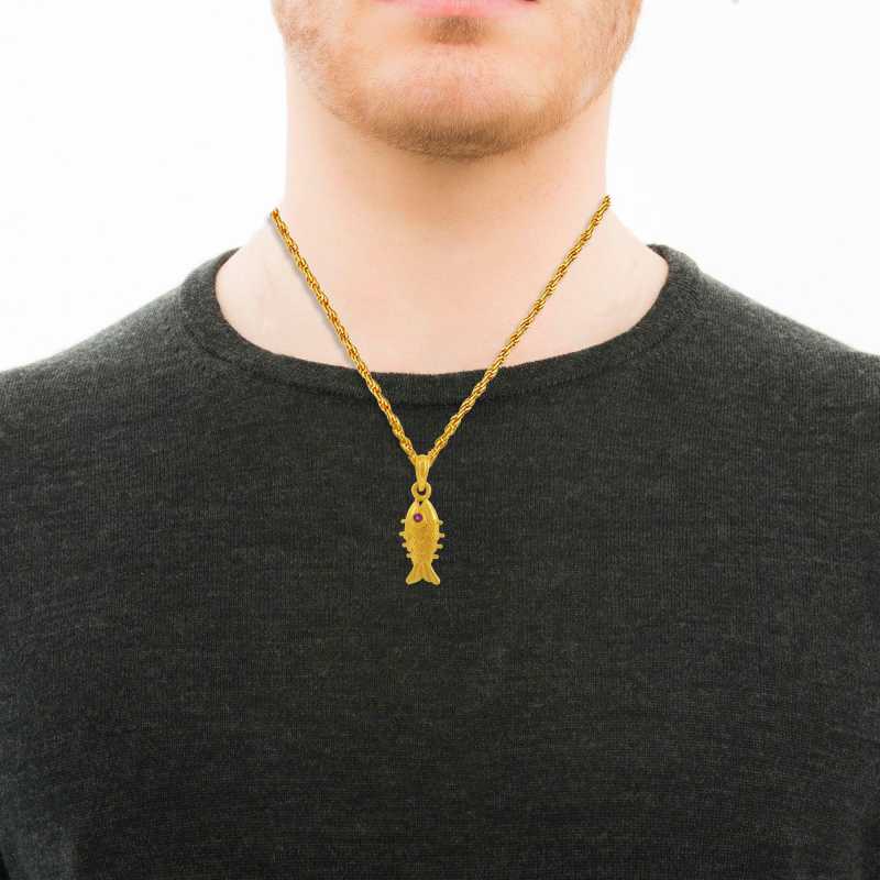 Jewels Kafe Gold Plated Fish with Ruby Eyes Animal Fish Rope Chain Pendant Locket Secondary image