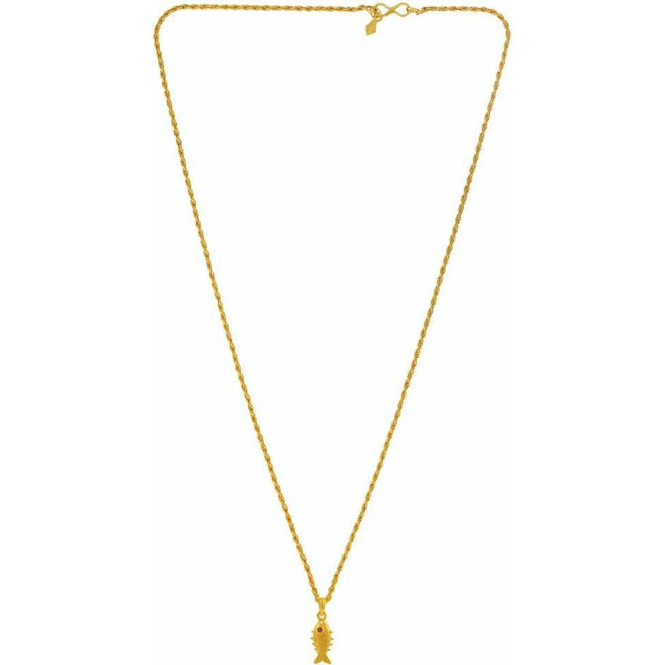 Jewels Kafe Gold Plated Fish with Ruby Eyes Animal Fish Rope Chain Pendant Locket