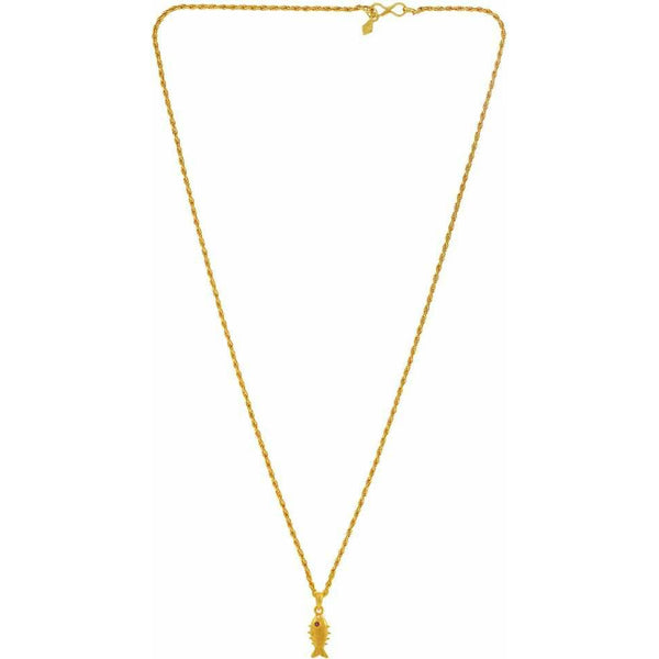 Jewels Kafe Gold Plated Fish with Ruby Eyes Animal Fish Rope Chain Pendant Locket